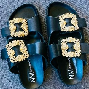 Neiman Marcus Birkenstock Style Bling Sandals